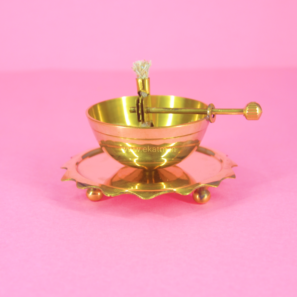 Buy Ekatm Akhand Jyoti Diya with Wick Lifting | Premium Brass 4-Inch ...