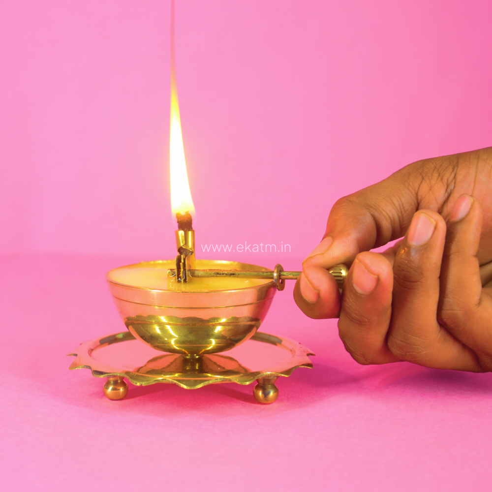 Buy Ekatm Akhand Jyoti Diya with Wick Lifting | Premium Brass 4-Inch ...